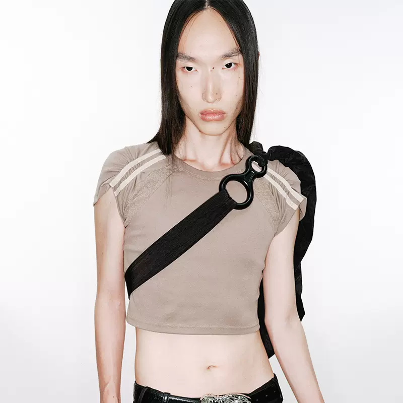 NUTEMPEROR Shy Project 028 碎褶运动贴条圆领纯棉修身短袖T恤夏  