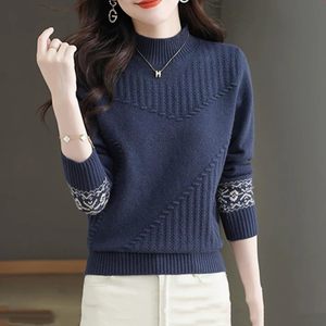 Ordos half -high collar autumn and winter sweater female foreign aura mothers wool sweater loose and cover belly cashmere bottoming shirt
