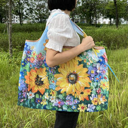 Extra Large Foldable Shopping Bag with Oil Painting Style Print, Portable Eco-Friendly Bag, Lightweight Waterproof Supermarket Grocery Bag