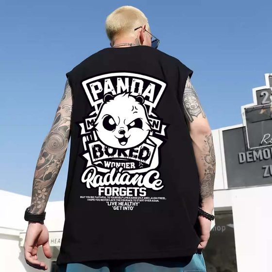 Summer national vest men's basketball training sports sleeveless T -shirt fitness shoulder loose shoulder loose bottom shirt sweat vest
