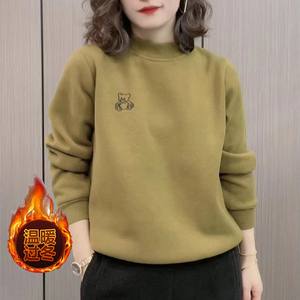 Add velvet thickened semi -high -necked women's sweater in winter new middle -aged mothers pretend to keep warm bottom top
