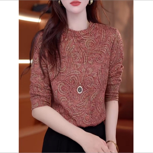 
Western-style European goods with German velvet bottoming shirt for women, autumn and winter clothing for mothers, high-end long-sleeved shirts, printed tops