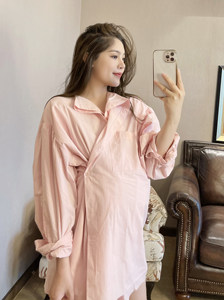 
PEIPEI Maternity Wear OS Shirt Fake Two Large Size Tops Women's Trendy Mom French Design Autumn Outerwear Long Sleeves