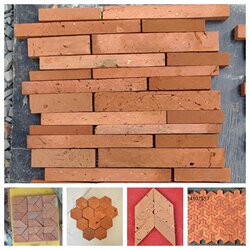 Mosaic Red Brick Texture Clay Brick Tiles Vintage Brick Green Brick Landscaping Wall Decoration Concave-Convex Brick Hexagonal Brick Tiles