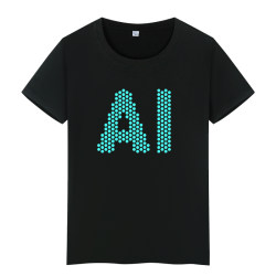 Ai Artificial Intelligence Short-Sleeved T-Shirt for Men and Women, Black Round Neck, Tech-Inspired Pure Cotton Top, Internet Security T-Shirt
