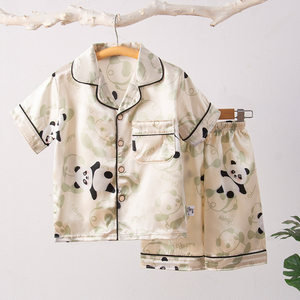 Children's ice silk short-sleeved home service set Spring and summer new boys and girls light thin pajamas 3-10 years old 5-8
