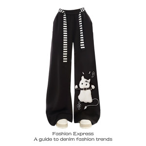 
Large size American cat casual sanitary trousers women's spring and autumn 2026 new subculture wide-leg versatile sweatpants