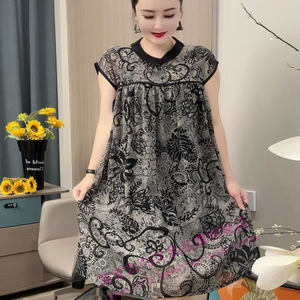 
Hot fashion summer floral skirt for women splicing loose floral short-sleeved dress versatile casual midi skirt