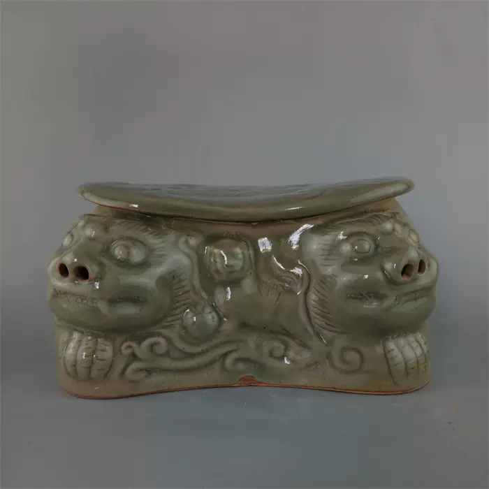 宋耀州窯彫花虎形青磁枕 陶磁器 装飾品 現代工芸品 美術品 置物