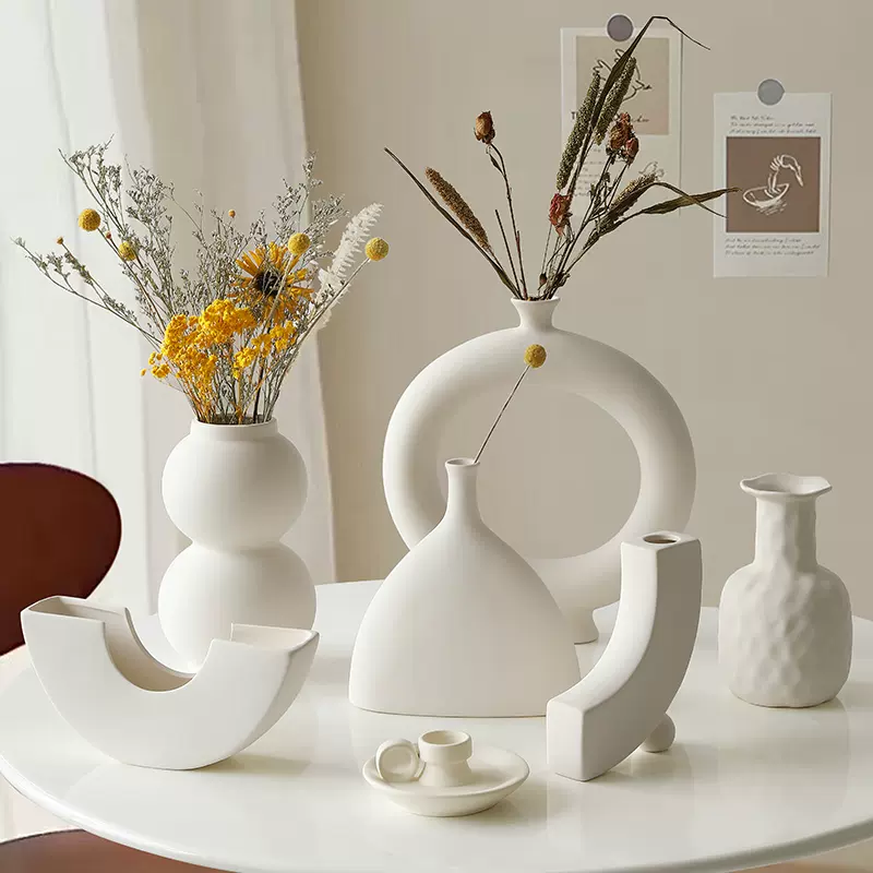 北欧ins素胚陶瓷小花瓶清新干花摆件客厅插花创意现代简约装饰品-Taobao