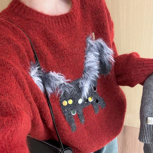 
Hua Li fashionable pony round neck pullover sweater 2025 winter new Korean style slimming thick top sweater for women