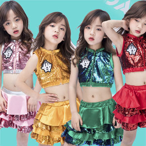 Children's jazz costume sequins girls modern dance cheerleading kindergarten performance costume girl dancing skirt

