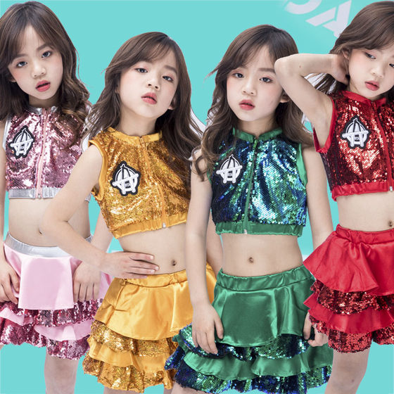 Children's jazz costume sequins girls modern dance cheerleading kindergarten performance costume girl dancing skirt
