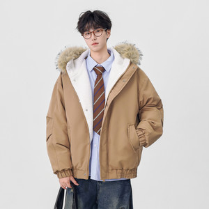 
Wukong is in stock for winter American trendy brand fur collar hooded cotton coats for men and women, retro couples, warm and versatile cotton coats.