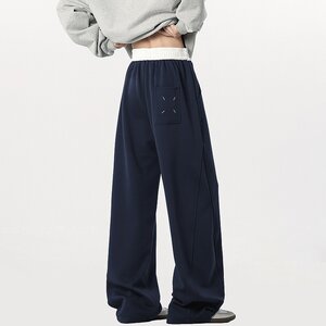 
Wukong's trendy brand contrasting color design draped scimitar trousers for men and women American loose casual wide-leg sports pants