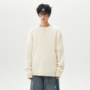 
Wukong is in stock for autumn and winter retro twist round neck sweater men's trendy brand loose couple casual all-match pullover sweater