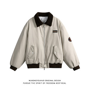 
Wukong is in stock, American retro sherpa lapel cotton coat for men, winter trendy brand couple, warm and versatile casual cotton coat