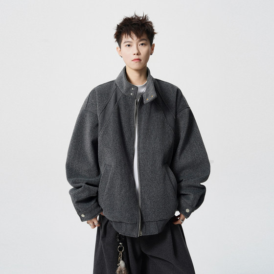 
Wukong is in stock, American retro high-end woolen material stand-up collar cotton jacket for men, trendy brand couple, loose casual cotton jacket