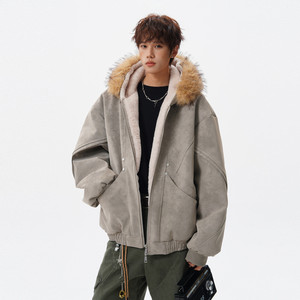 
Wukong is in stock, American deconstructed splicing mountain carving fur collar hooded cotton coat for men, winter trendy brand couple warm cotton coat