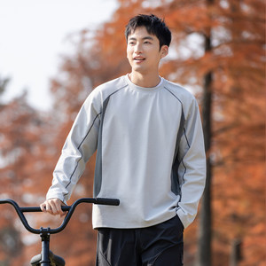 
Wukong is in stock for spring trendy brand contrasting color splicing sports long-sleeved T-shirts for men and women, American loose, versatile tops for couples