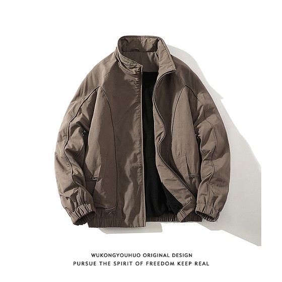 Wukong has goods American retro velvet thickened stand collar work clothes for men and women winter trendy couples warm cotton clothes
