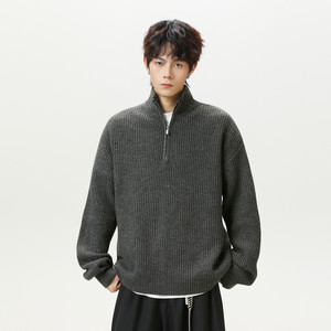 
Wukong has a trendy brand retro solid color half zipper stand collar sweater for men and women autumn trendy brand couple loose knitted sweater
