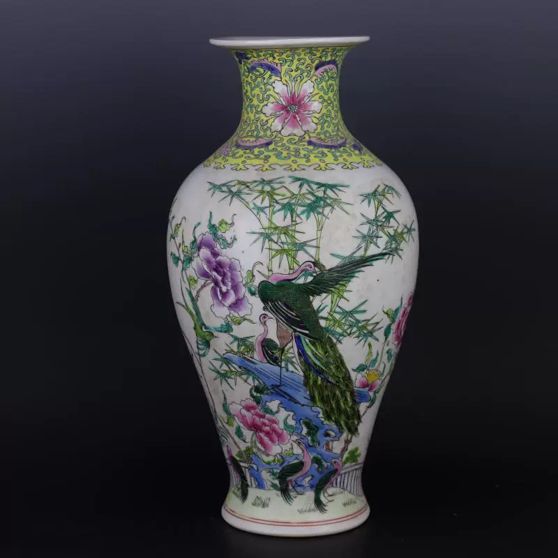清康熙粉彩花鳥紋魚尾瓶手繪老貨仿古瓷器陶瓷擺飾古董古玩收藏-Taobao