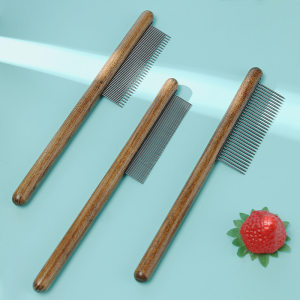 
Pet supplies round handle solid wood comb single row long and short comb flea comb cat and dog to remove the hair and clean beauty comb