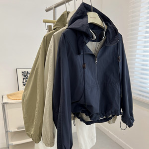 
Old Qian style retro short hooded windbreaker jacket for women! Loose and comfortable zipper cardigan jacket windproof short jacket