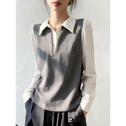 Korean Style Design Contrasting Color Long-Sleeved Shirt for Women in Spring, Plus Size for Fat Girls, Work Clothing, Casual Style, Versatile Shirt