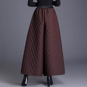 
Anchor red high waist rhombus down cotton pants for women autumn and winter new fashion cold-proof and warm wide-leg pants with large swing pants