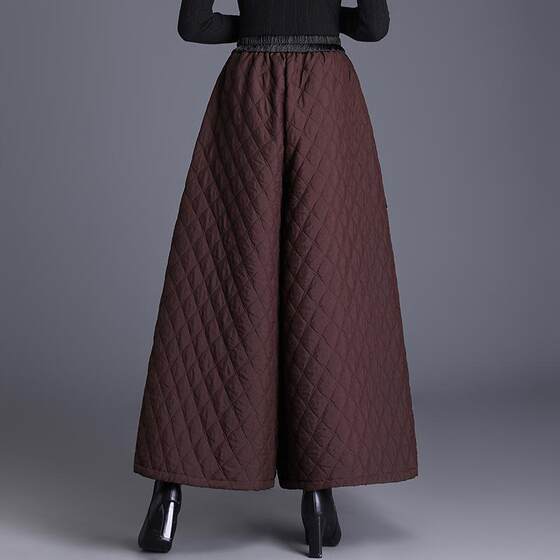 
Anchor red high waist rhombus down cotton pants for women autumn and winter new fashion cold-proof and warm wide-leg pants with large swing pants