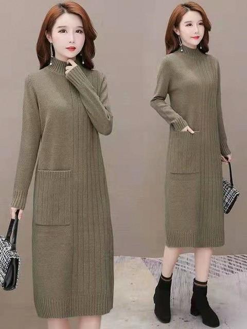 Half-zip above-the-knee knitted dress