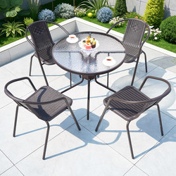 Outdoor Table and Chair Set with Umbrella, Three-Piece Combination for Garden, Balcony, Leisure, Small Coffee Table, Outdoor Terrace, Courtyard Table and Chairs
