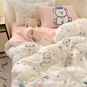 
ins cartoon pure cotton four-piece set of pure cotton sheets new type A quilt cover quilt bed sheet student bed three-piece set