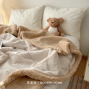 
Jacquard rabbit plush lamb velvet blanket ins simple solid color warm casual blanket skin-friendly single coral velvet blanket