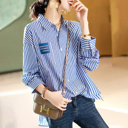 Brand Discount Genuine Goods from Foreign Trade Women's Clothing Stores, Striped Shirts, Spring and Autumn Loose Long-Sleeved Shirts