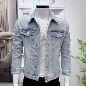 
New men's denim jacket spring and autumn Korean style slim and fashionable casual solid color handsome versatile denim jacket trendy