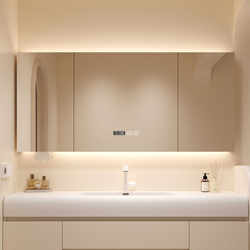 Smart Solid Wood Bathroom Mirror Cabinet Wall-Mounted Toilet Mirror Storage Rack Separate Mirror Cabinet