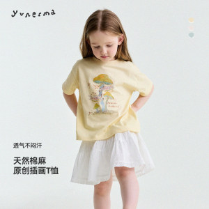 
Baby summer Korean cotton and linen cartoon printed short-sleeved Yoona's mom girls 2026 new breathable top T-shirt trendy