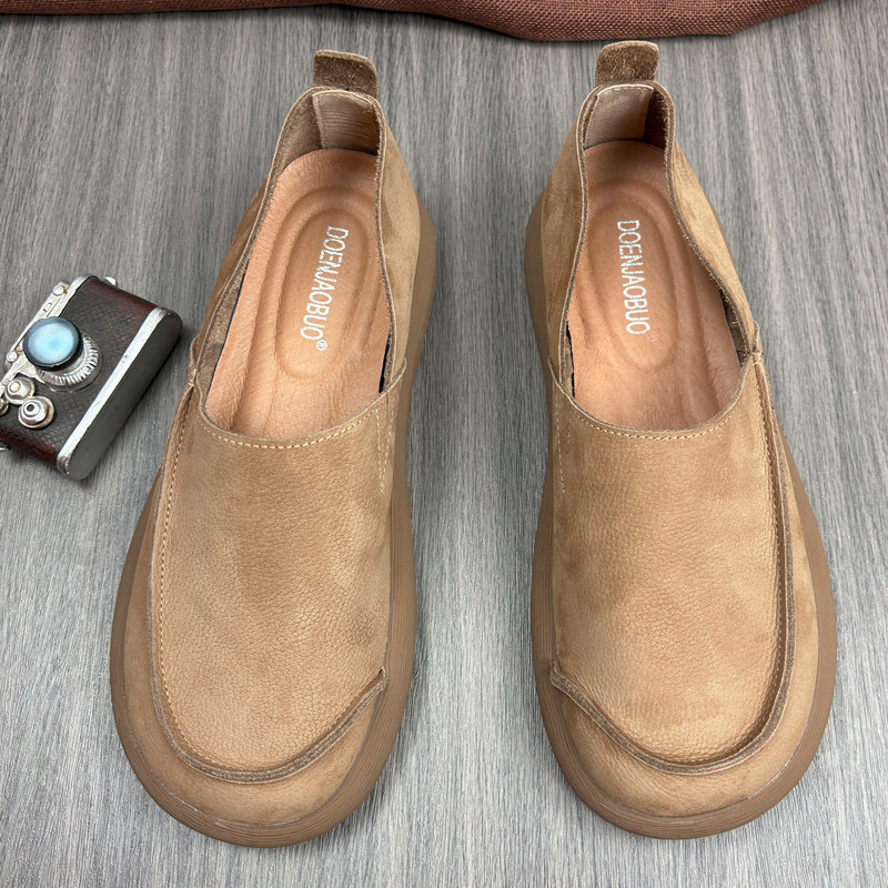 Doenjaobuo Men's Leather Loafers Nubuck Cowhide Casual Summer Shoes