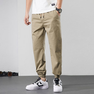 
Summer thin elastic waist tying casual pants for men's pure cotton summer large-size pants for rubber waist plus fat plus sized feet