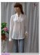 Spring and summer black and white stand collar tie ribbon straight commuter women long sleeve chiffon shirt thin shirt flared sleeves