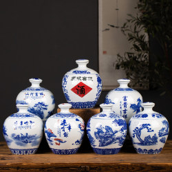 Jingdezhen Blue and White Porcelain Wine Jar Ceramic Wine Bottle Home Decoration Gift Box Cellar Storage Jar 1/3/ 2.5kg Sealed Empty Wine Container