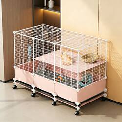 Anti-Splash Rabbit Cage for Home Use, New Model Specifically for Raising Rabbits, Large Size Guinea Pig Cage with Automatic Toilet Cleaning