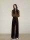 Rise small coffee color wide -leg velvet pants female spring and autumn, thin pear -shaped figure pants high -waist straight pants