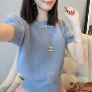 Autumn and winter long hair mink velvet short -sleeved round neck sweater female short mink velvet half -sleeved jacket princess sleeve sleeves can be customized