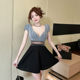 Sexy low-cut v-neck lace spliced ​​short-sleeved dress for work at nightclubs
