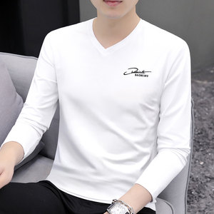 
Spring and Autumn Long Sleeve T-shirt Men's 2025 New Trendy Underwear Pure Cotton V-neck Bottoming Shirt Slim Fit Autumn Clothes Top