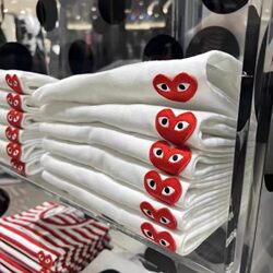 Japanese-Style Heart T-Shirt for Women, Embroidered Small Red Heart, Pure Cotton, White Short-Sleeve, Loose Fit for Men, Couple's Outfit, Parent-Child Matching, Summer T-Shirt